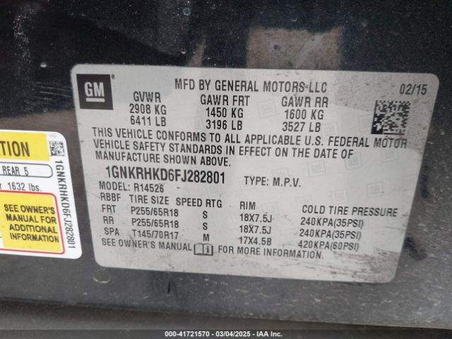 1GNKRHKD6FJ282801 Chevrolet Traverse 2lt