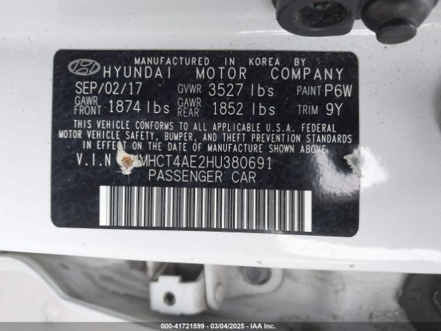 KMHCT4AE2HU380691 Hyundai ACCENT SE