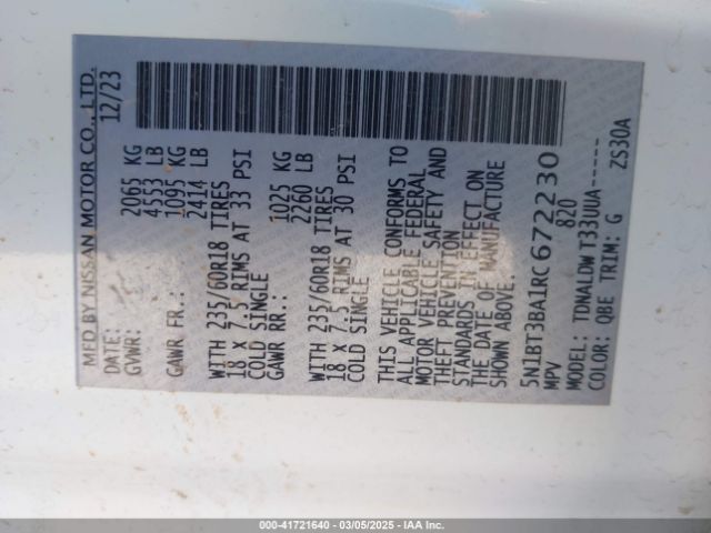 5N1BT3BA1RC672230 Nissan Rogue Sv Fwd