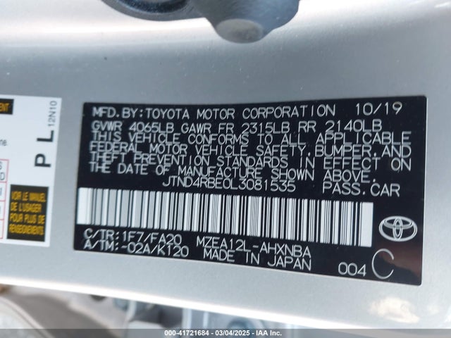 Toyota COROLLA SE 2020 JTND4RBE0L3081535 Image 9