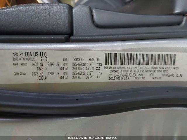 1C4RJFAG4GC333264 Jeep Grand Cherokee 75th Anniversary