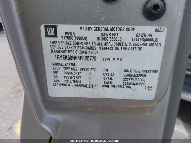 2004 CADILLAC ESCALADE 1GYEK63N64R125770 Photo 8