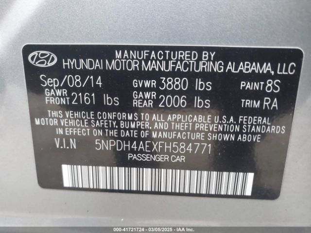 5NPDH4AEXFH584771 Hyundai ELANTRA SE
