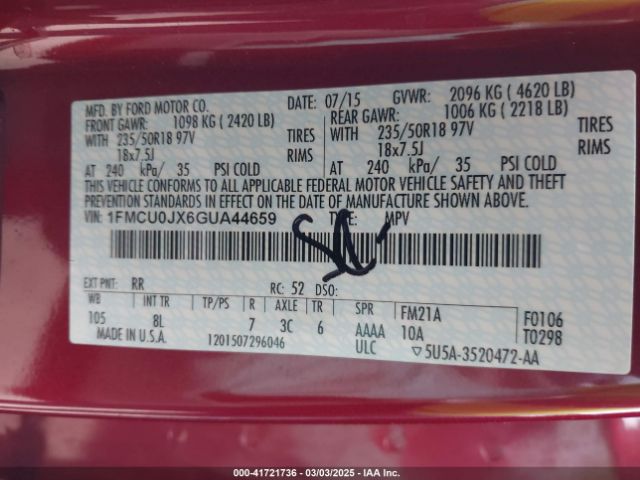 1FMCU0JX6GUA44659 Ford Escape Titanium