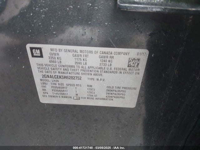 2GNALCEK5H6282752 Chevrolet EQUINOX LT