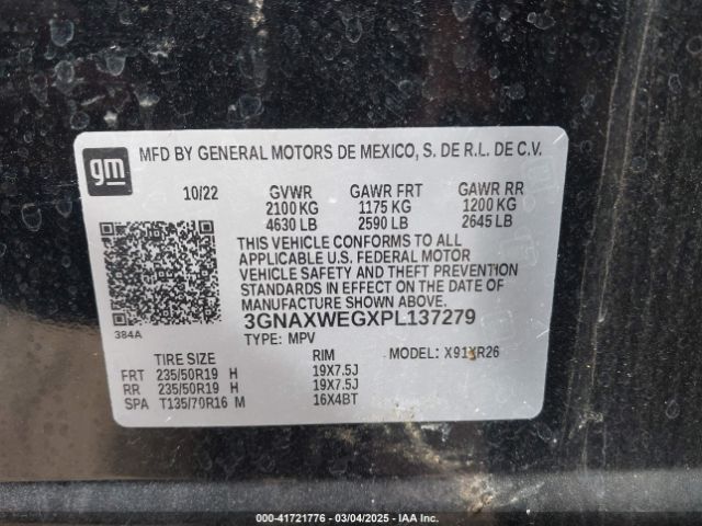 3GNAXWEGXPL137279 Chevrolet Equinox Awd Rs