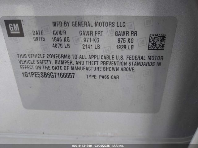 1G1PE5SB6G7166657 Chevrolet Cruze Limited 1lt Auto