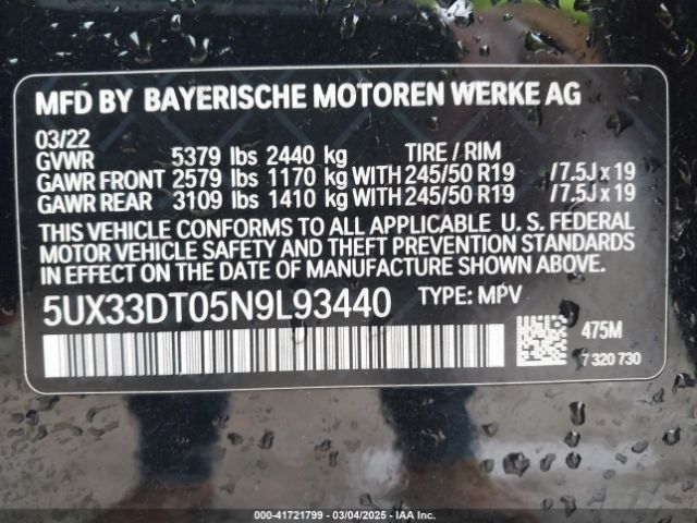 5UX33DT05N9L93440 BMW X4 Xdrive30i