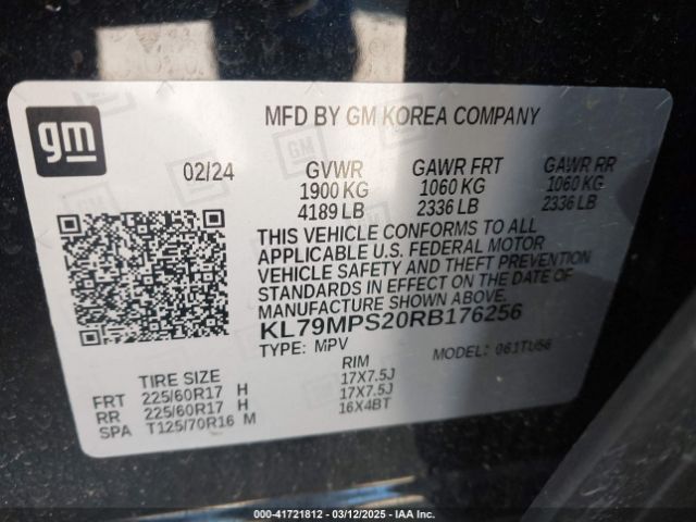 KL79MPS20RB176256 Chevrolet Trailblazer Fwd Lt