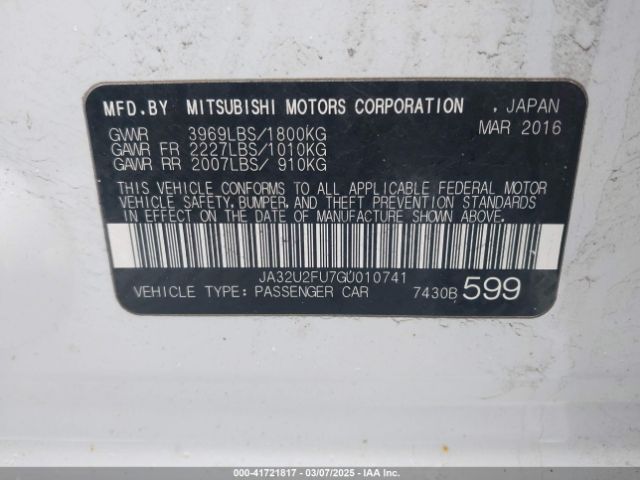JA32U2FU7GU010741 Mitsubishi LANCER ES