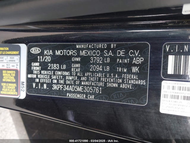 3KPF34AD5ME305761 KIA Forte Gt-line