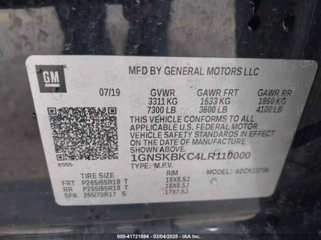 1GNSKBKC4LR110000 Chevrolet Tahoe 4wd Lt