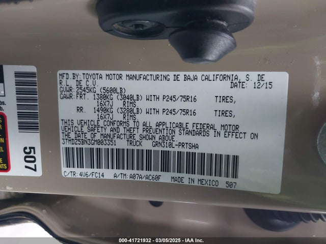 3TMDZ5BN3GM003351 Toyota Tacoma Sr5 V6
