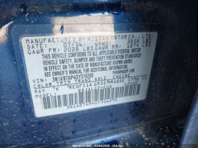3N1AB7AP4GY316295 Nissan SENTRA SL