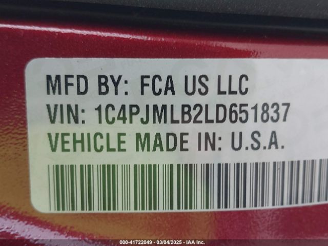1C4PJMLB2LD651837 Jeep Cherokee Latitude Plus 4x4