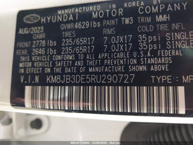 KM8JB3DE5RU290727 Hyundai TUCSON SEL