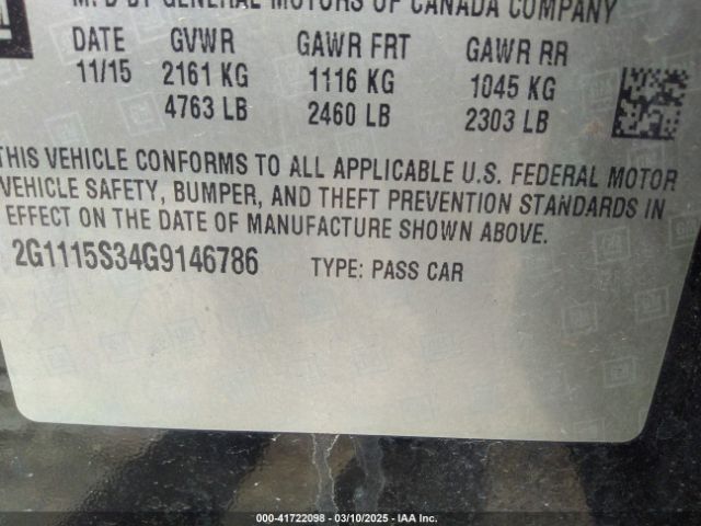 2G1115S34G9146786 Chevrolet lfx - sidi, vvt, e85 max, alum gm