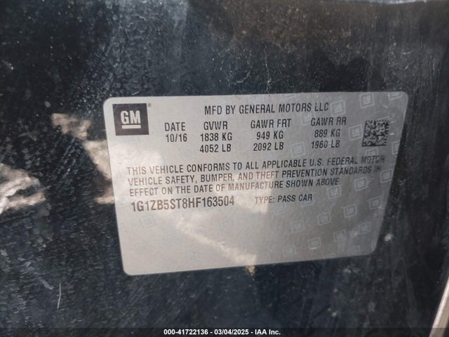 1G1ZB5ST8HF163504 Chevrolet MALIBU LS