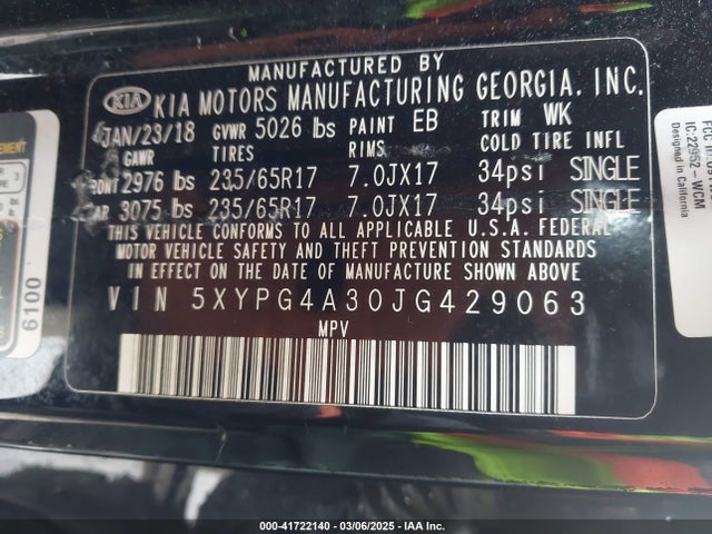 KIA Sorento 2.4l L 2018 5XYPG4A30JG429063 Image 9