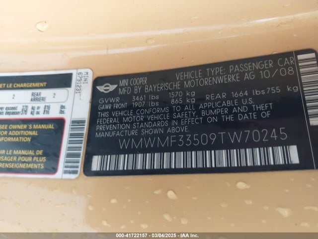 2009 MINI COOPER WMWMF33509TW70245 Photo 8