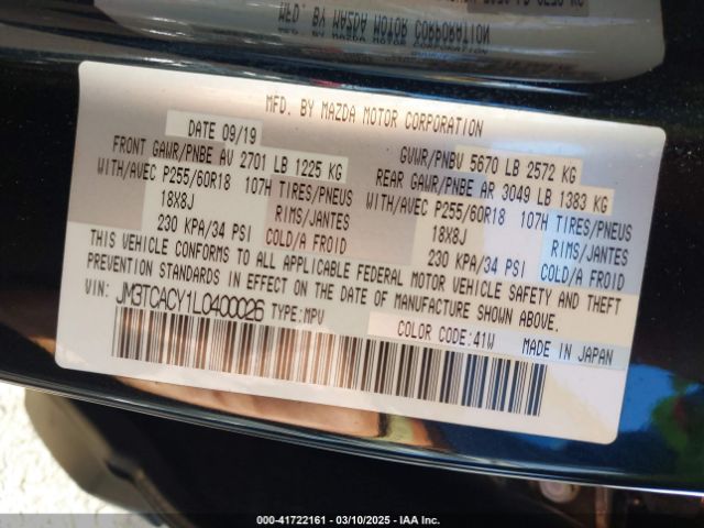 JM3TCACY1L0400026 Mazda Cx-9 Touring