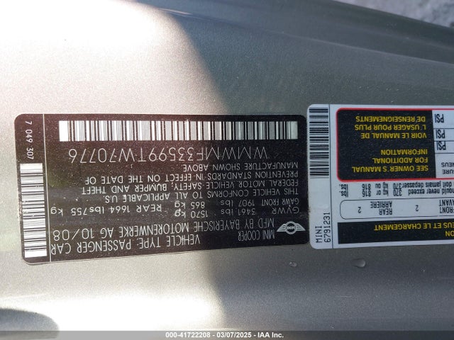 2009 MINI COOPER WMWMF33599TW70776 Photo 8