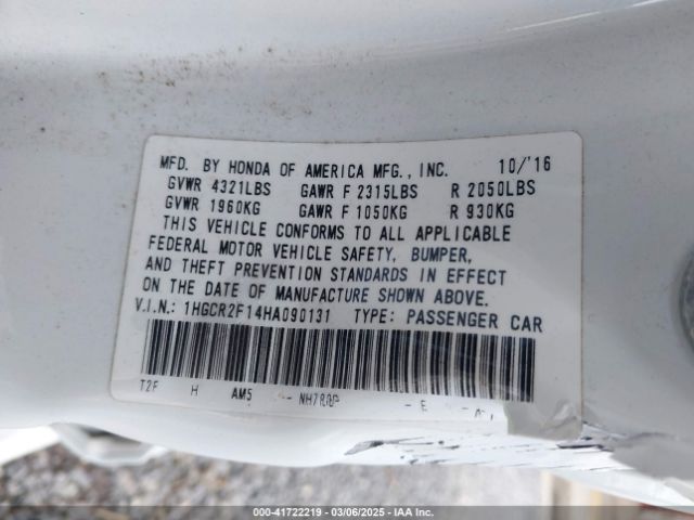 1HGCR2F14HA090131 Honda Accord Sport Se