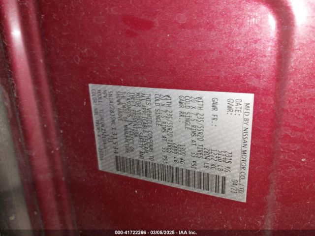 5N1AZ2BJ5MC131534 Nissan Murano Sv Fwd