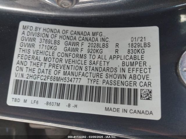 2021 HONDA CIVIC 2HGFC2F68MH534777 Photo 8