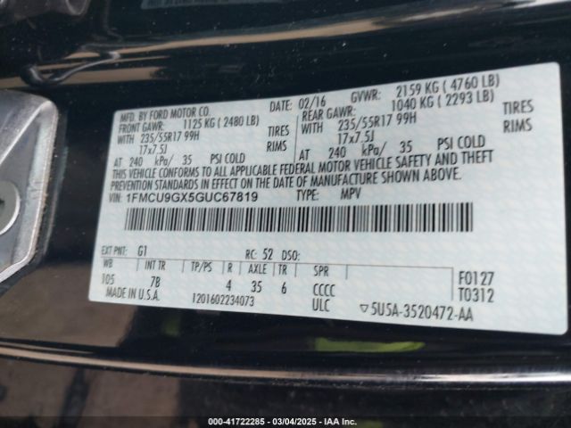 1FMCU9GX5GUC67819 Ford ESCAPE SE
