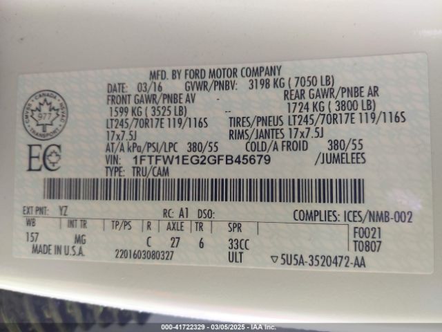 1FTFW1EG2GFB45679 Ford F-150 Xlt