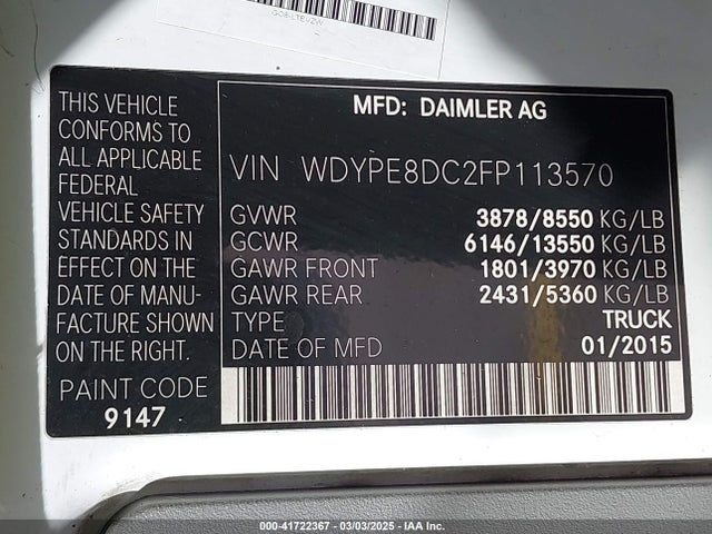WDYPE8DC2FP113570 Freightliner Sprinter 2500 High Roof