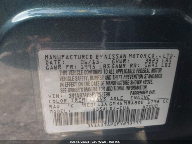3N1AB7AP5FY293799 Nissan Sentra Fe+ S/s/sl/sr/sv
