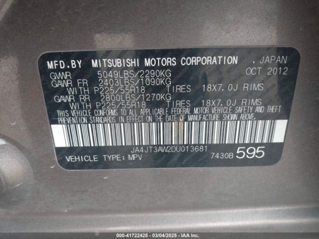 2013 MITSUBISHI OUTLANDER JA4JT3AW2DU013681 Photo 8