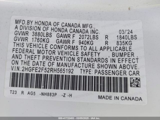 2024 HONDA CIVIC 2HGFE2F52RH565192 Photo 8