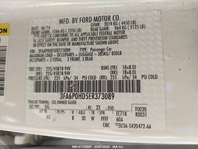 Ford FUSION SE 2014 3FA6P0HD5ER373089 Image 9
