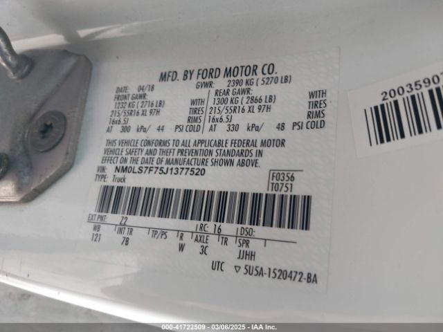 NM0LS7F75J1377520 Ford Transit Connect Xlt