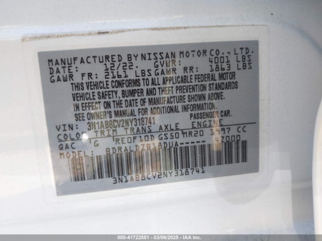 3N1AB8CV2NY318741 Nissan Sentra Sv Xtronic Cvt