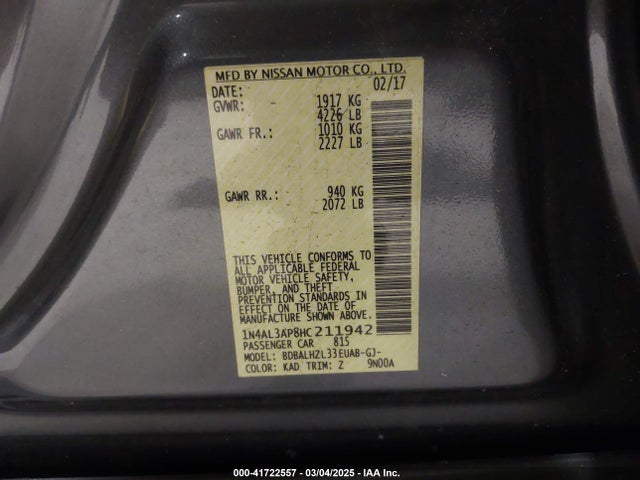 1N4AL3AP8HC211942 Nissan Altima 2.5 Sr