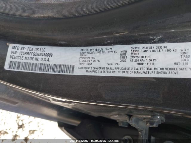1C6RRFFG2NN460699 RAM 1500 Big Horn  4x4 5'7 Box