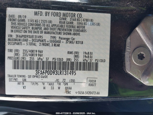 Ford Fusion Titanium 2020 3FA6P0D93LR131495 Image 9