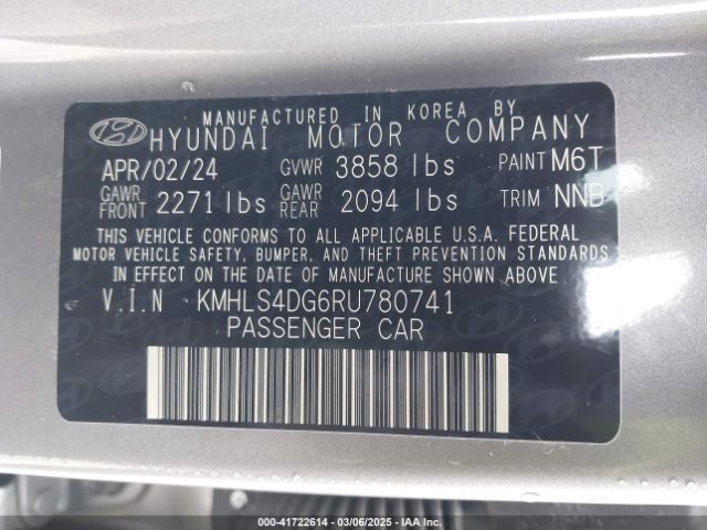 KMHLS4DG6RU780741 Hyundai ELANTRA SEL