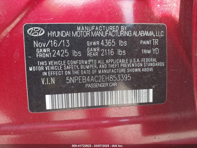 Hyundai SONATA GLS 2014 5NPEB4AC2EH853395 Image 9