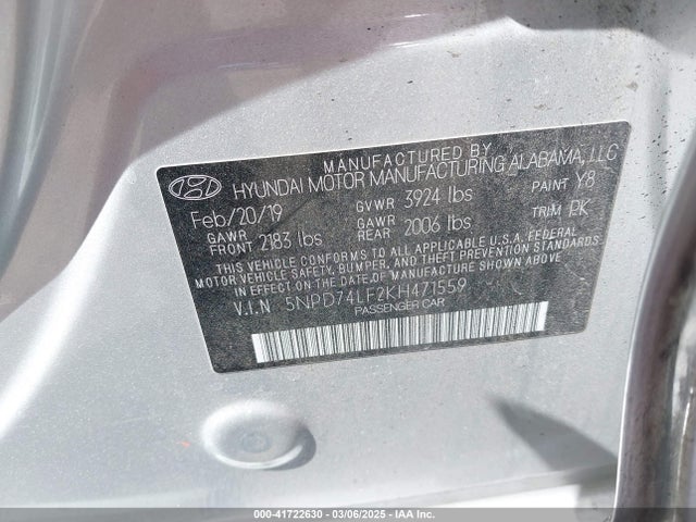 Hyundai ELANTRA SE 2019 5NPD74LF2KH471559 Image 9