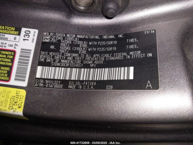 5TDXK3DC8FS554651 Toyota Sienna Se 8 Passenger