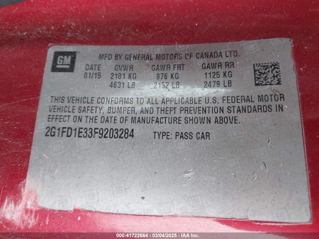 Chevrolet Camaro 1lt 2015 2G1FD1E33F9203284 Image 9