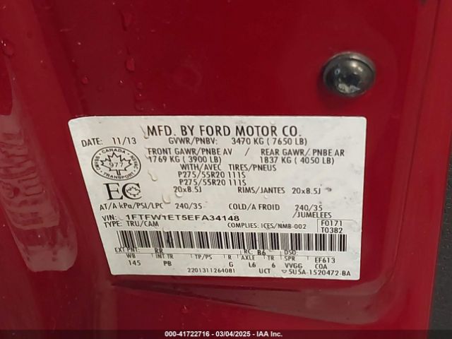 1FTFW1ET5EFA34148 Ford F-150 Platinum