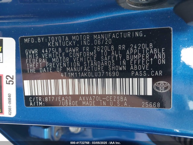 4T1M11AK0LU371690 Toyota a25a-fks