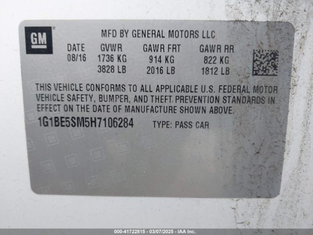1G1BE5SM5H7106284 Chevrolet Cruze Lt Auto