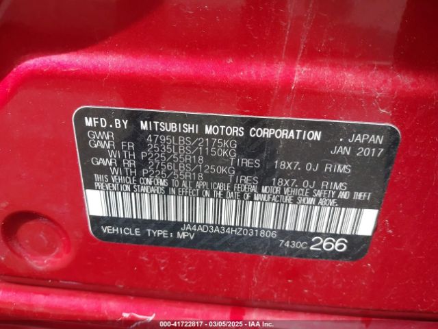 JA4AD3A34HZ031806 Mitsubishi Outlander Se